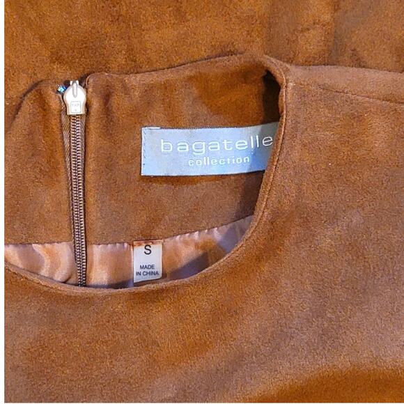 Bagatelle Brown Faux Suede Mini Dress Short Sleeve Crew Neck Fall Chic Casual S - Picture 10 of 12